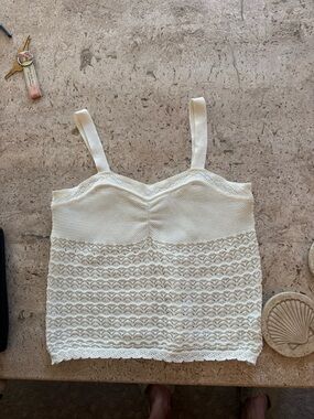 Cream Lace Knit Cami Tank Top